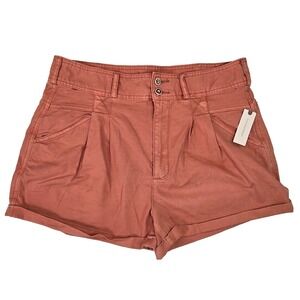 Anthropologie Pilcro Relaxed Pleated Shorts High Rise‎ Cuffed Size 32 Peach NWT